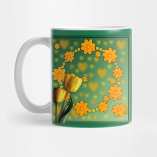 Yellow and orange flowers and hearts Mug